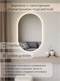 Зеркало настенное 110х70 см. сенсорное овальное с подсветкой М6 ALUMIRROR М6_110x70_BL_CTRL_сенсор_LIGHT_TUNABLE