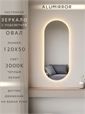 Зеркало настенное 120х50 см. теплый свет 3000К овальное с подсветкой М6 ALUMIRROR М6_120x50_BL_CTRL_бесконтактный_сенсор_LIGHT_теплый