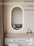 Зеркало настенное 120х60 см. теплый свет 3000К овальное с подсветкой М6 ALUMIRROR М6_120x60_BL_CTRL_бесконтактный_сенсор_LIGHT_теплый