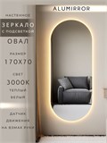 Зеркало настенное 170х70 см. теплый свет 3000К овальное с подсветкой М6 ALUMIRROR М6_170x70_BL_CTRL_бесконтактный_сенсор_LIGHT_теплый